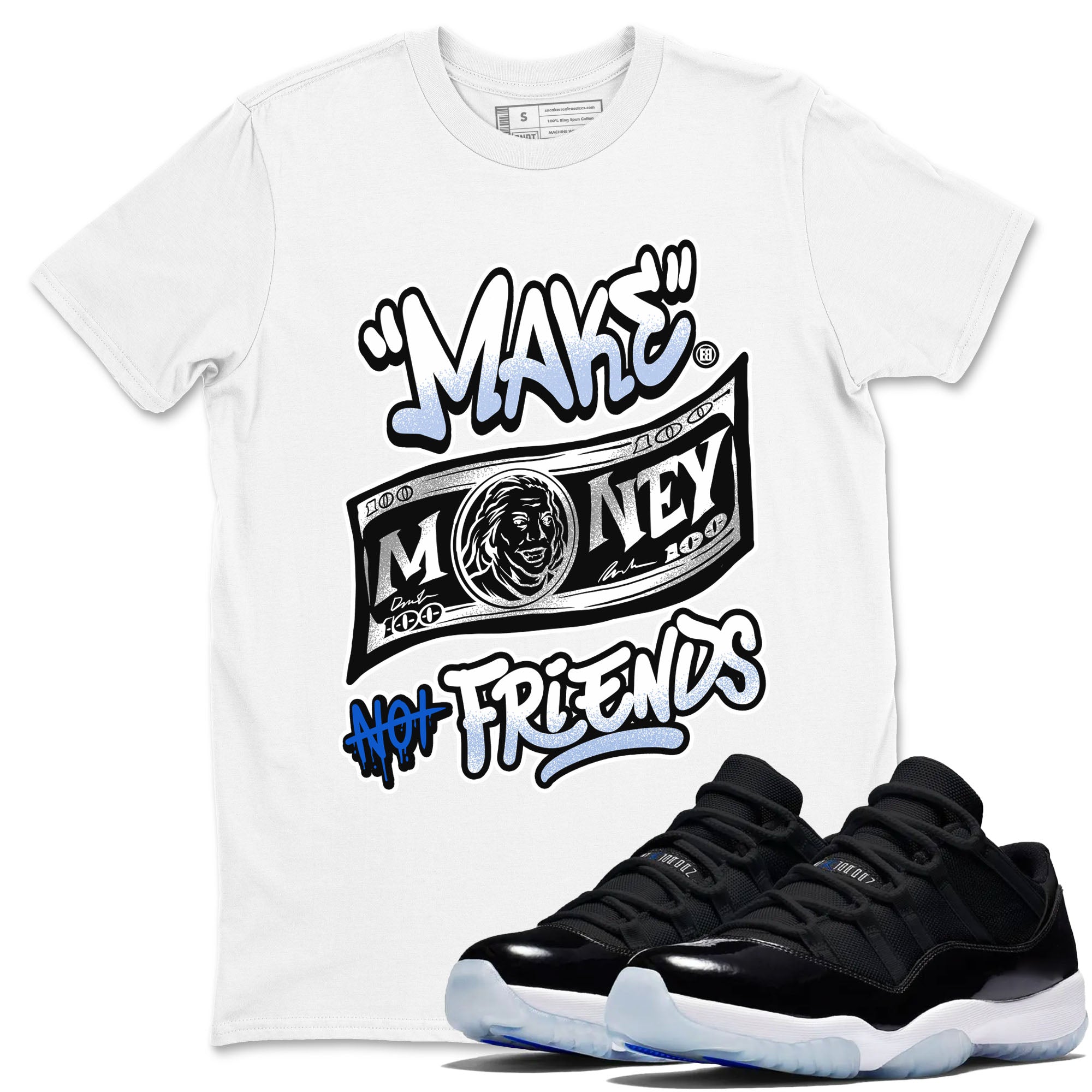 Make Money Not Friends snkmatch Tees - Air Jordan 11 Black and Varsity Royal