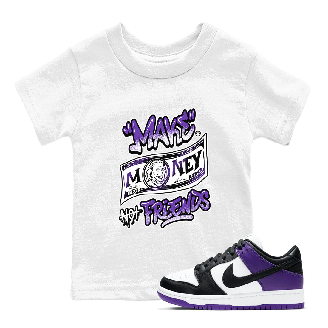 Make Money Not Friends snkmatch Tees Kids - Dunk Low Court Purple