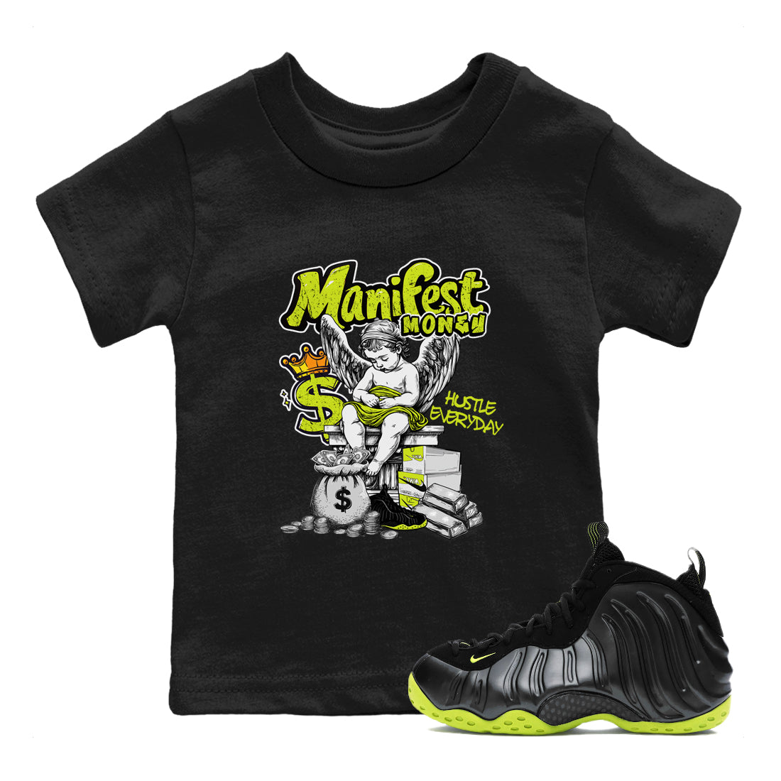 Manifest Money snkmatch Tees Kids - Air Foamposite One Black Volt