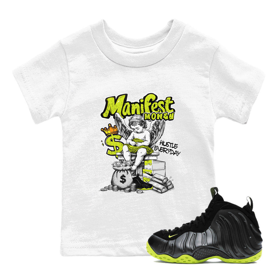 Manifest Money snkmatch Tees Kids - Air Foamposite One Black Volt