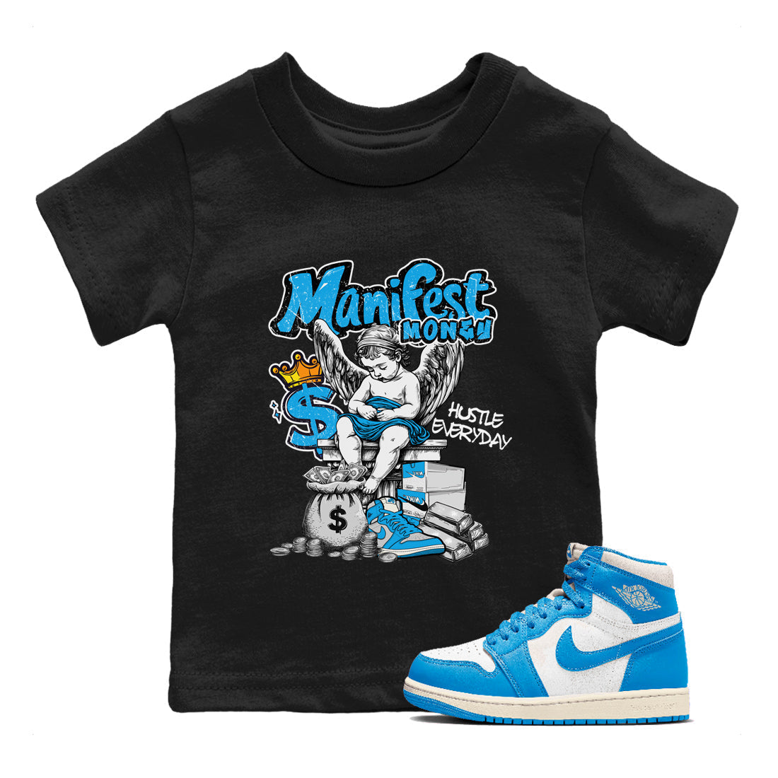 Manifest Money snkmatch Tees Kids - Air Jordan 1 UNC Reimagined