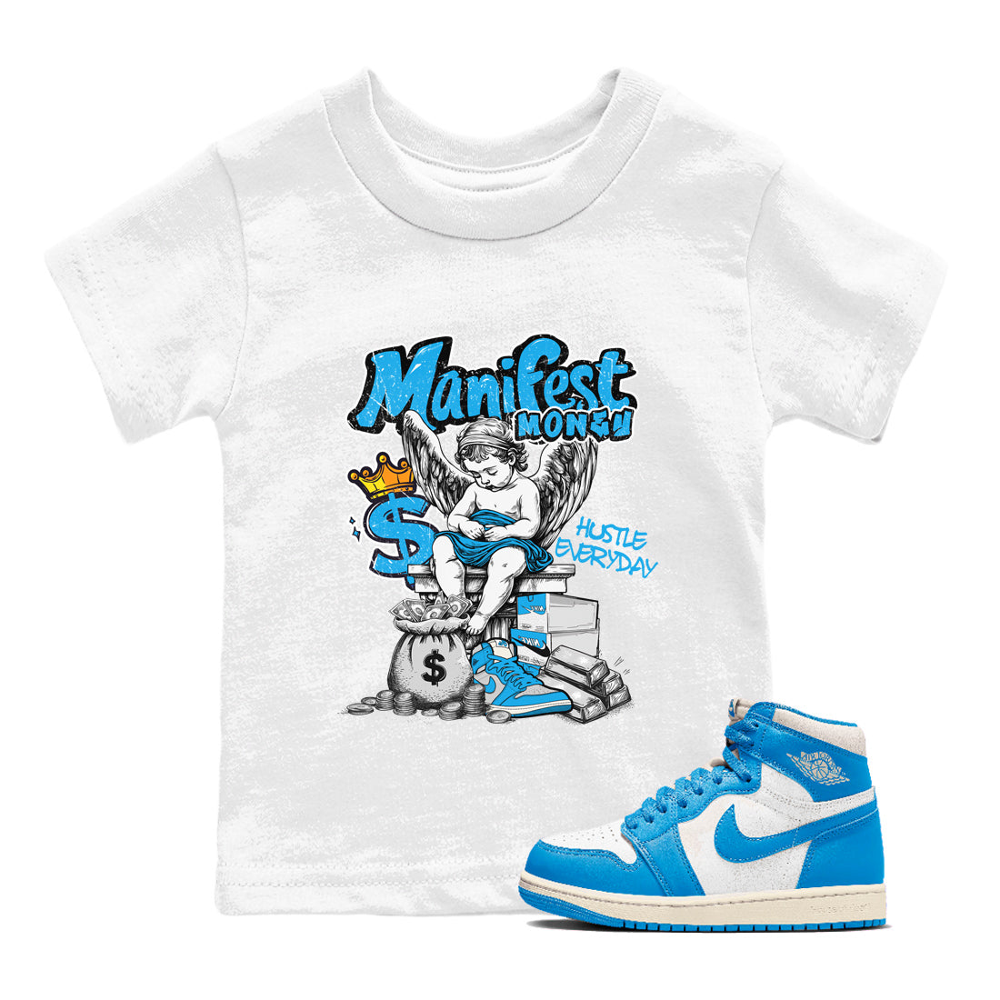 Manifest Money snkmatch Tees Kids - Air Jordan 1 UNC Reimagined