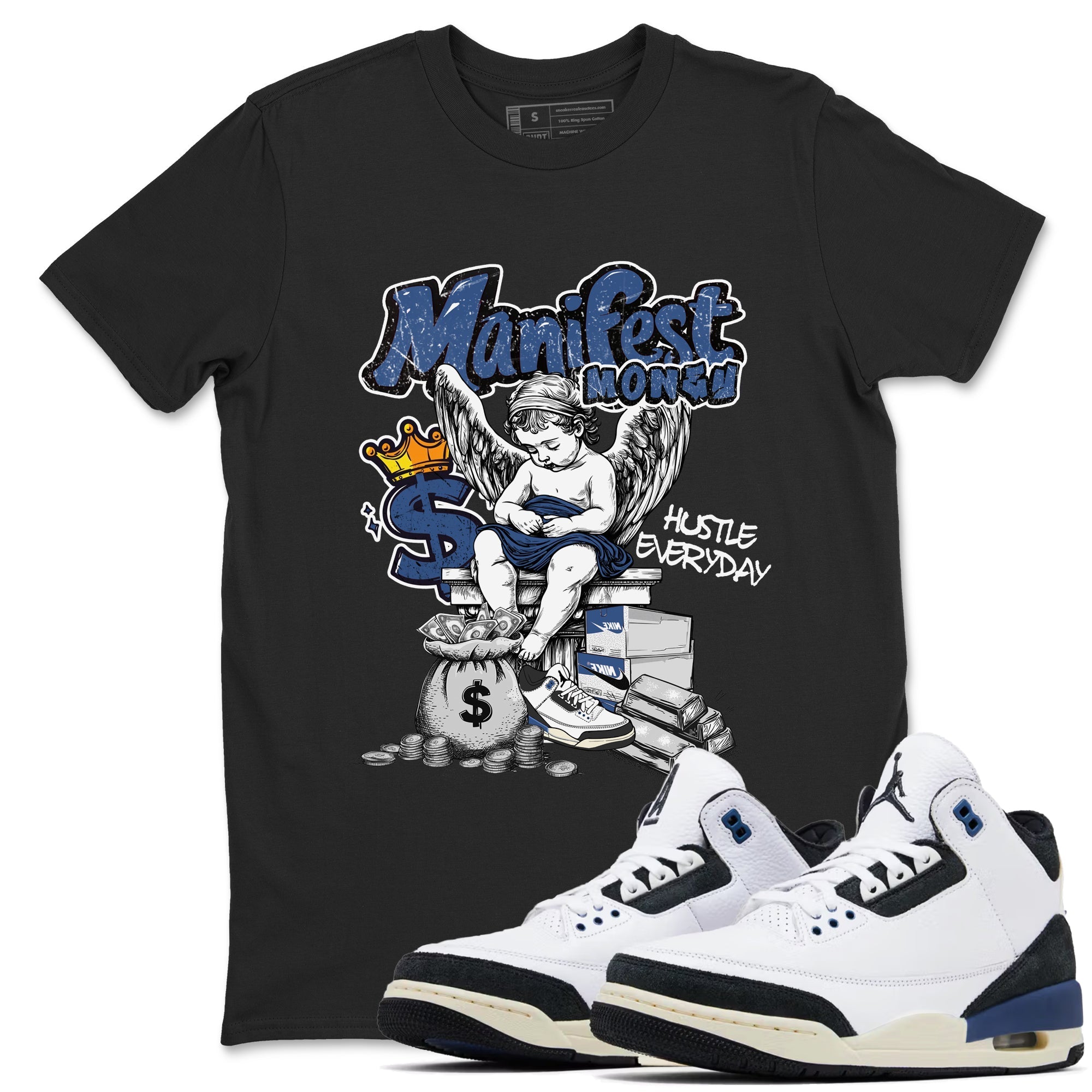 Manifest Money snkmatch Tees - Air Jordan 3 A Ma Maniere x Diffused Blue