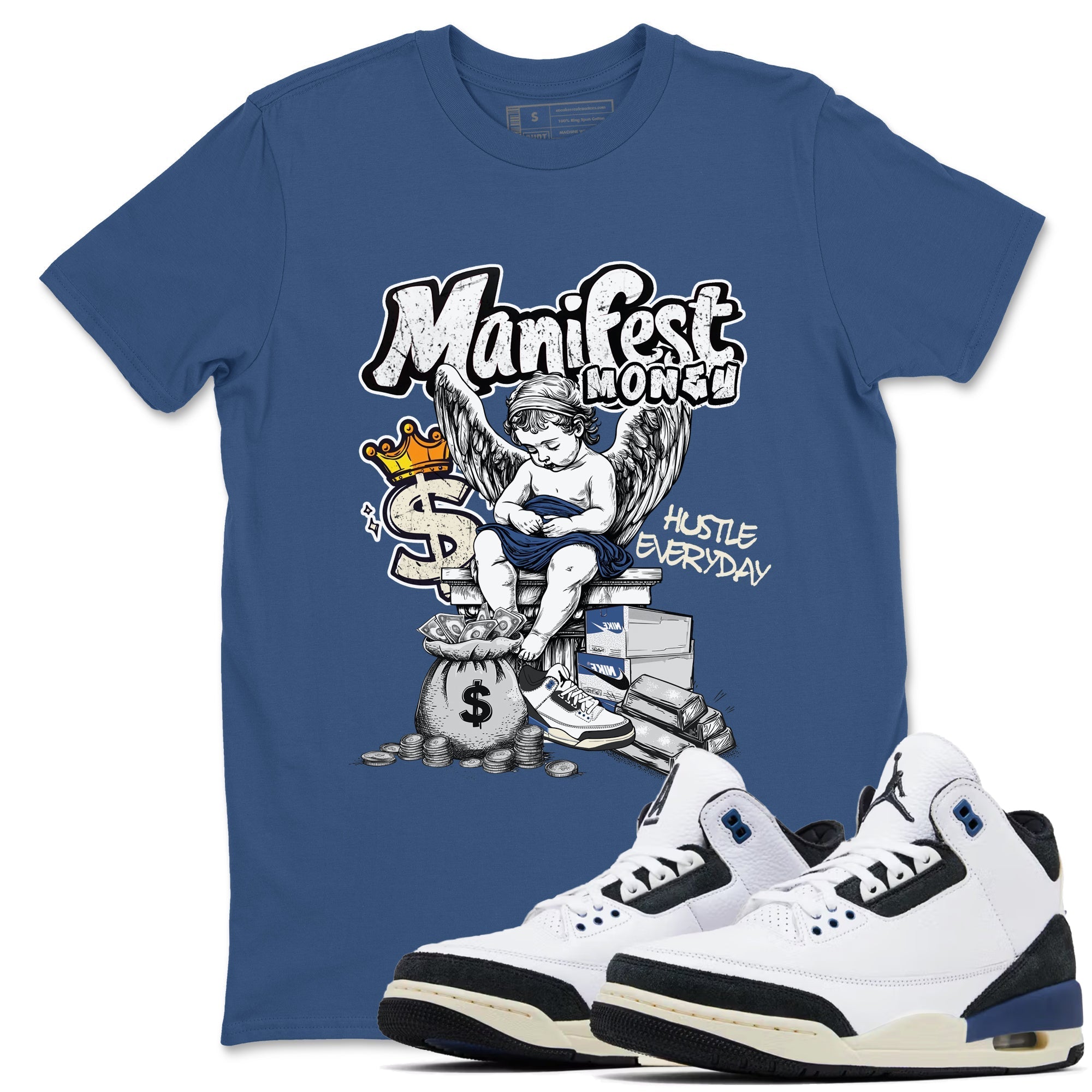 Manifest Money snkmatch Tees - Air Jordan 3 A Ma Maniere x Diffused Blue