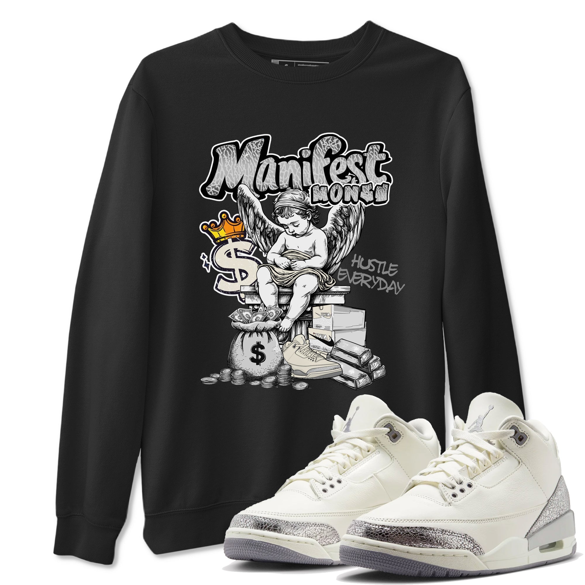 Manifest Money snkmatch Tees - Air Jordan 3 Sail and Cement Grey