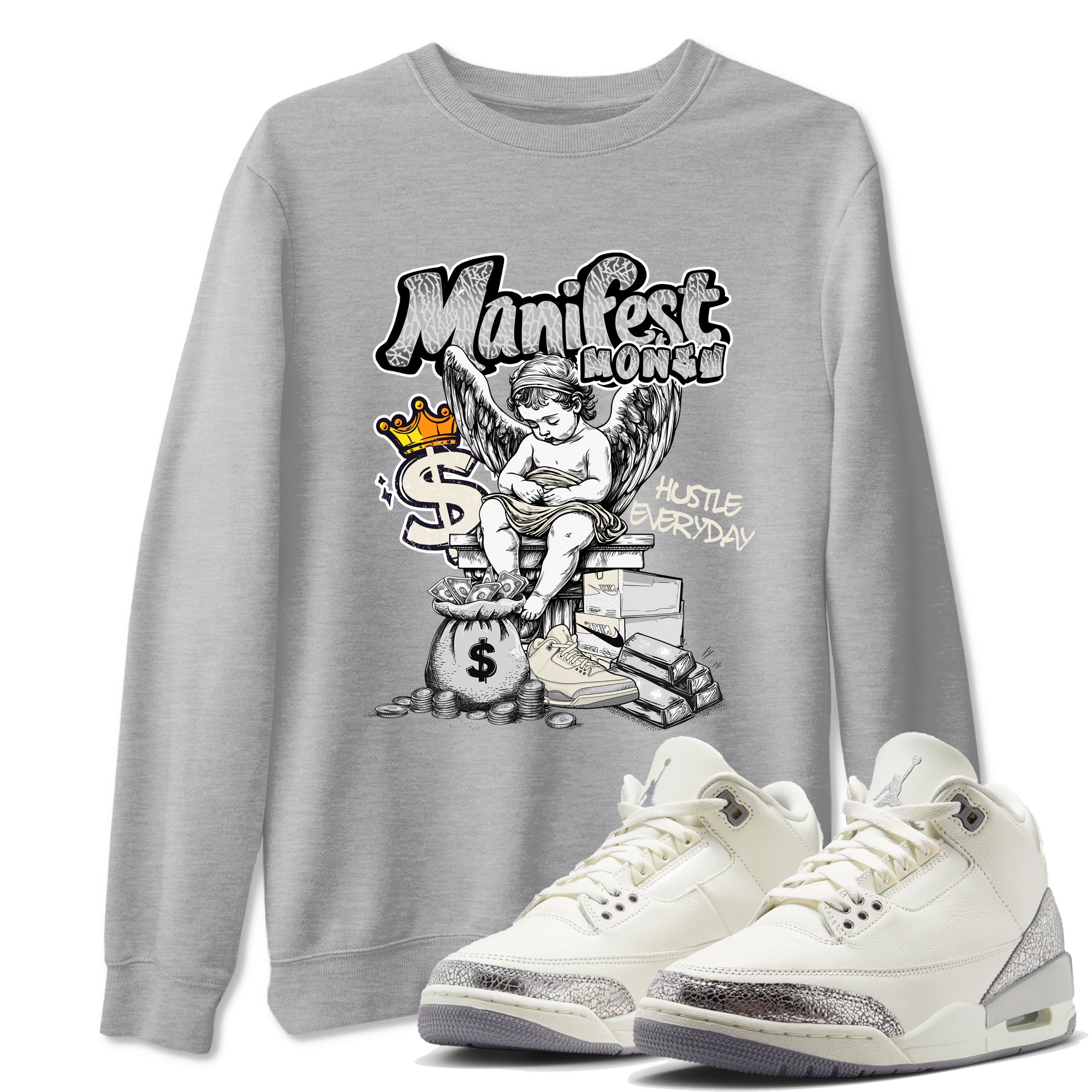 Manifest Money snkmatch Tees - Air Jordan 3 Sail and Cement Grey