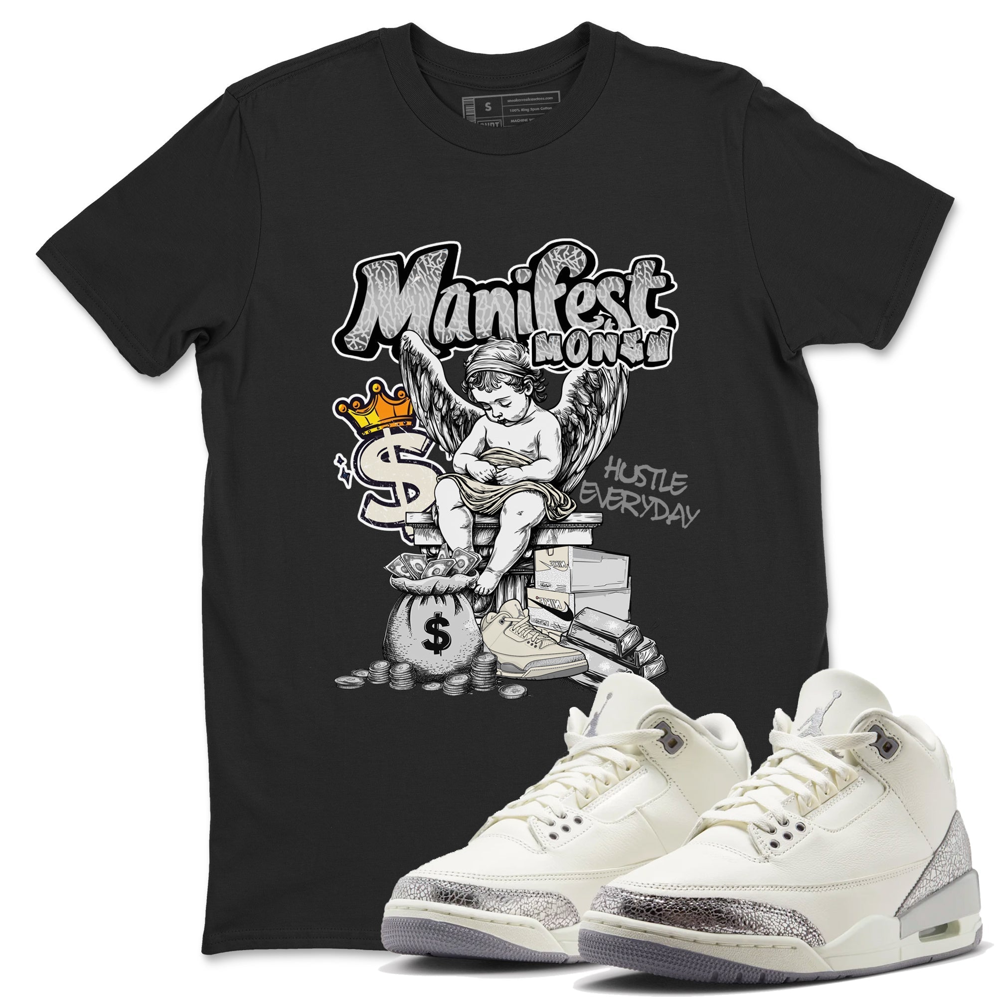 Manifest Money snkmatch Tees - Air Jordan 3 Sail and Cement Grey