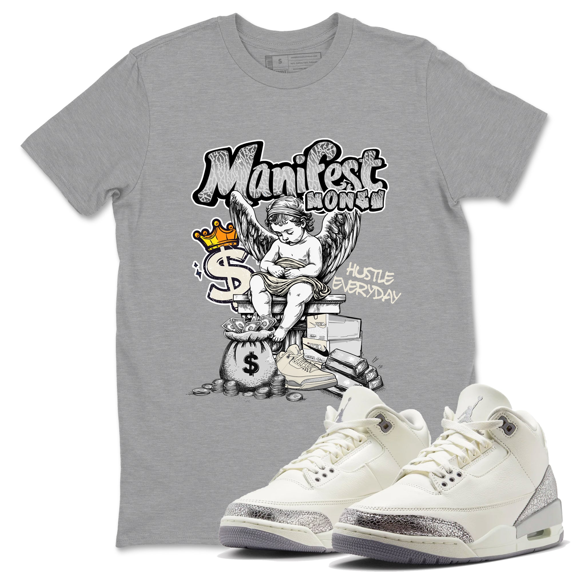 Manifest Money snkmatch Tees - Air Jordan 3 Sail and Cement Grey