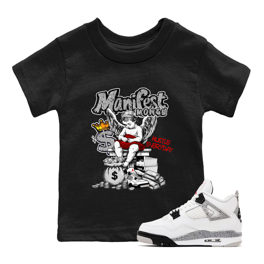 Manifest Money snkmatch Tees Kids - Air Jordan 4 White Cement