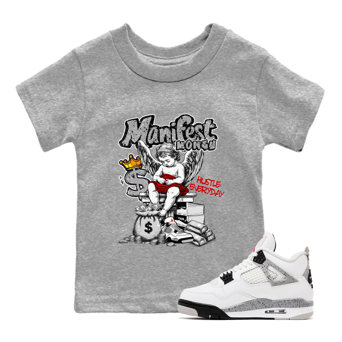 Manifest Money snkmatch Tees Kids - Air Jordan 4 White Cement