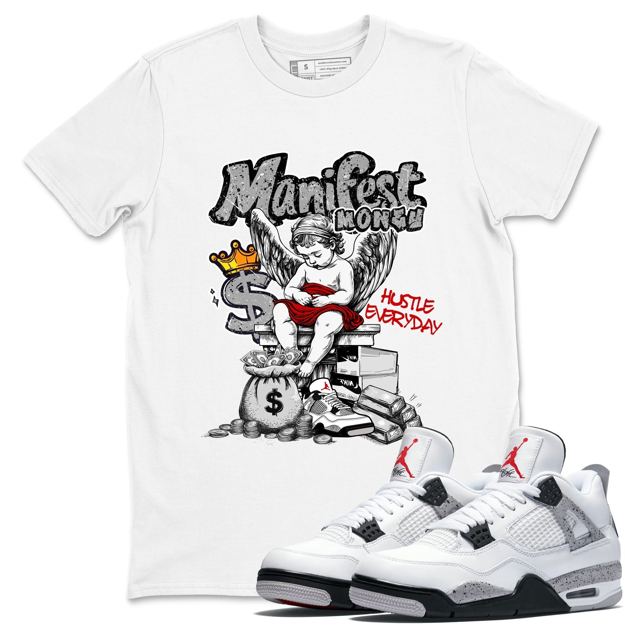 Manifest Money snkmatch Tees - Air Jordan 4 White Cement