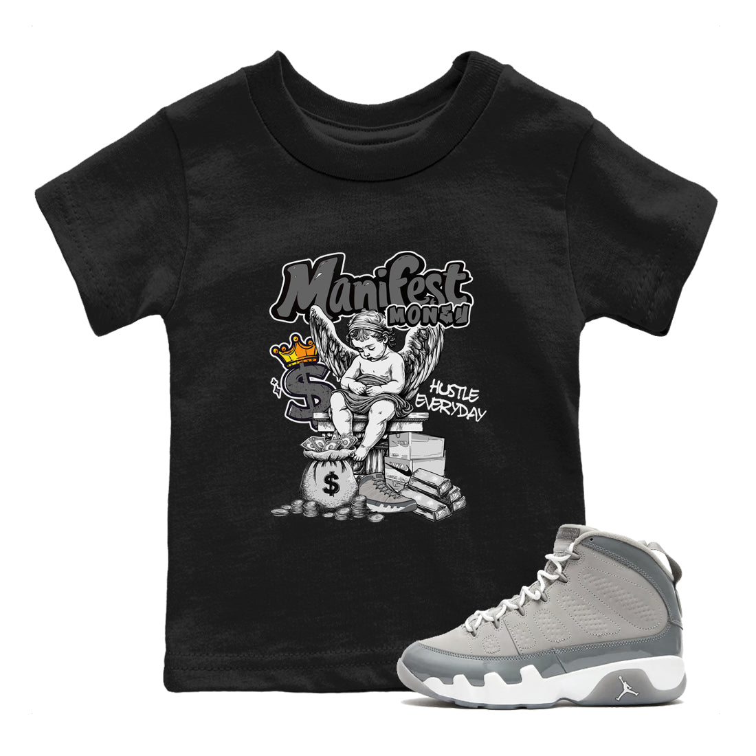 Manifest Money snkmatch Tees Kids - Air Jordan 9 Cool Grey