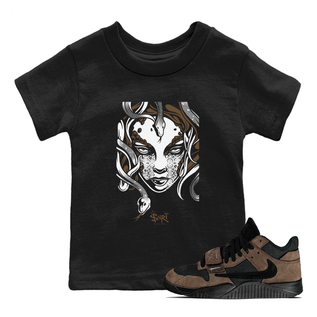 Medusa Head snkmatch Tees Kids - Jordan Jumpman Jack Travis Scott Dark Mocha