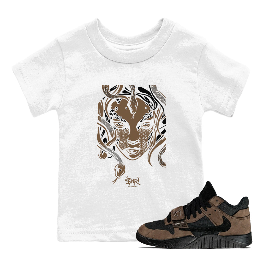 Medusa Head snkmatch Tees Kids - Jordan Jumpman Jack Travis Scott Dark Mocha
