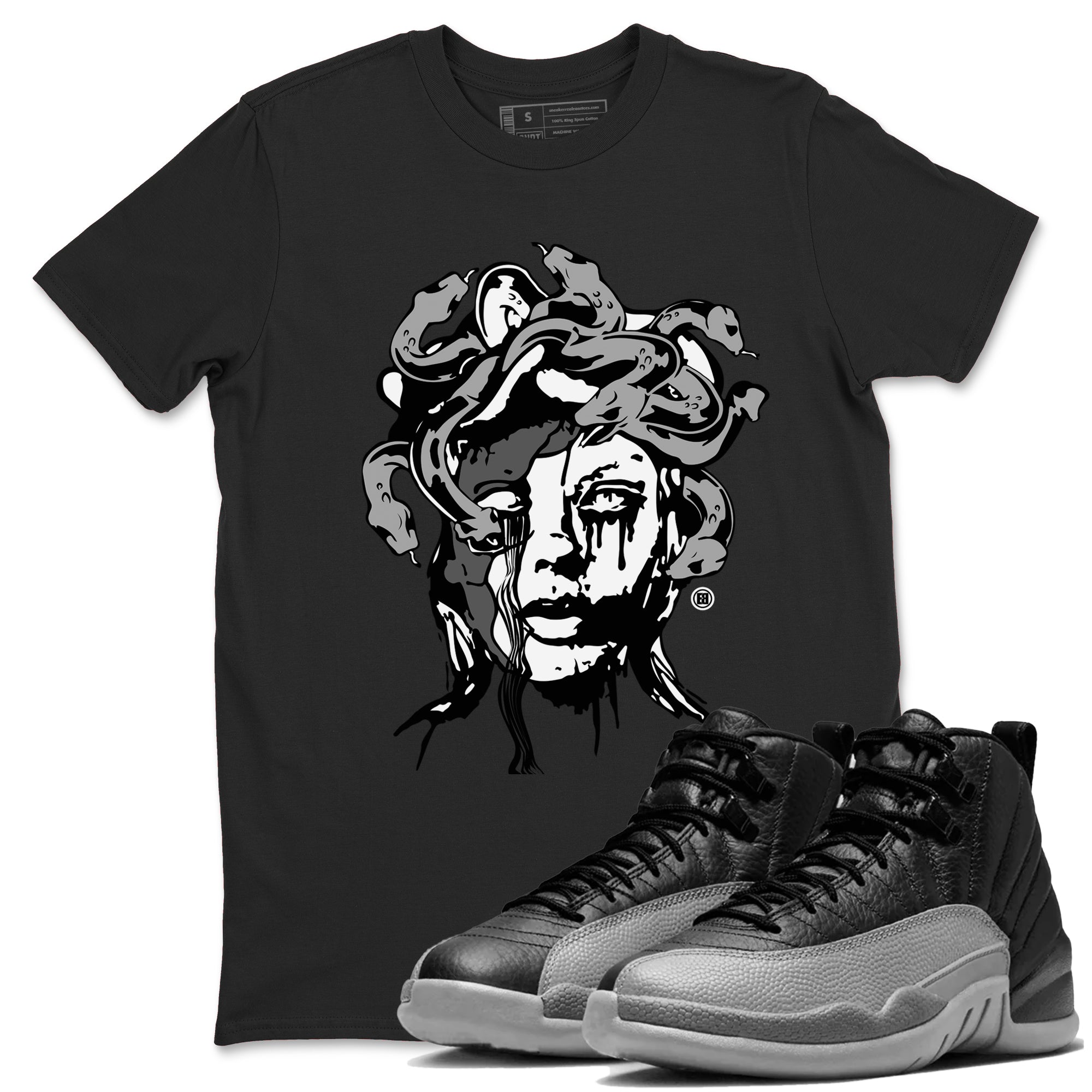 Medusa Statue snkmatch Tees - Air Jordan 12 Black Wolf Grey