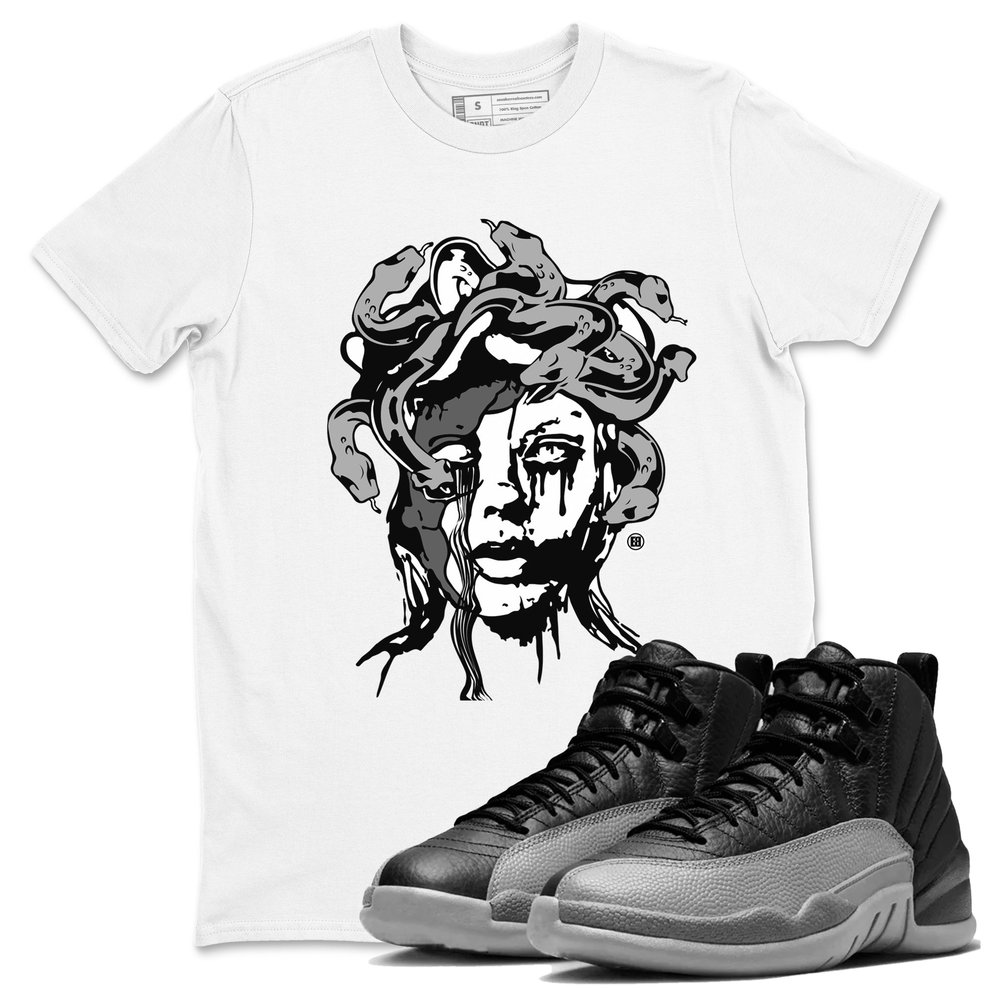 Medusa Statue snkmatch Tees - Air Jordan 12 Black Wolf Grey