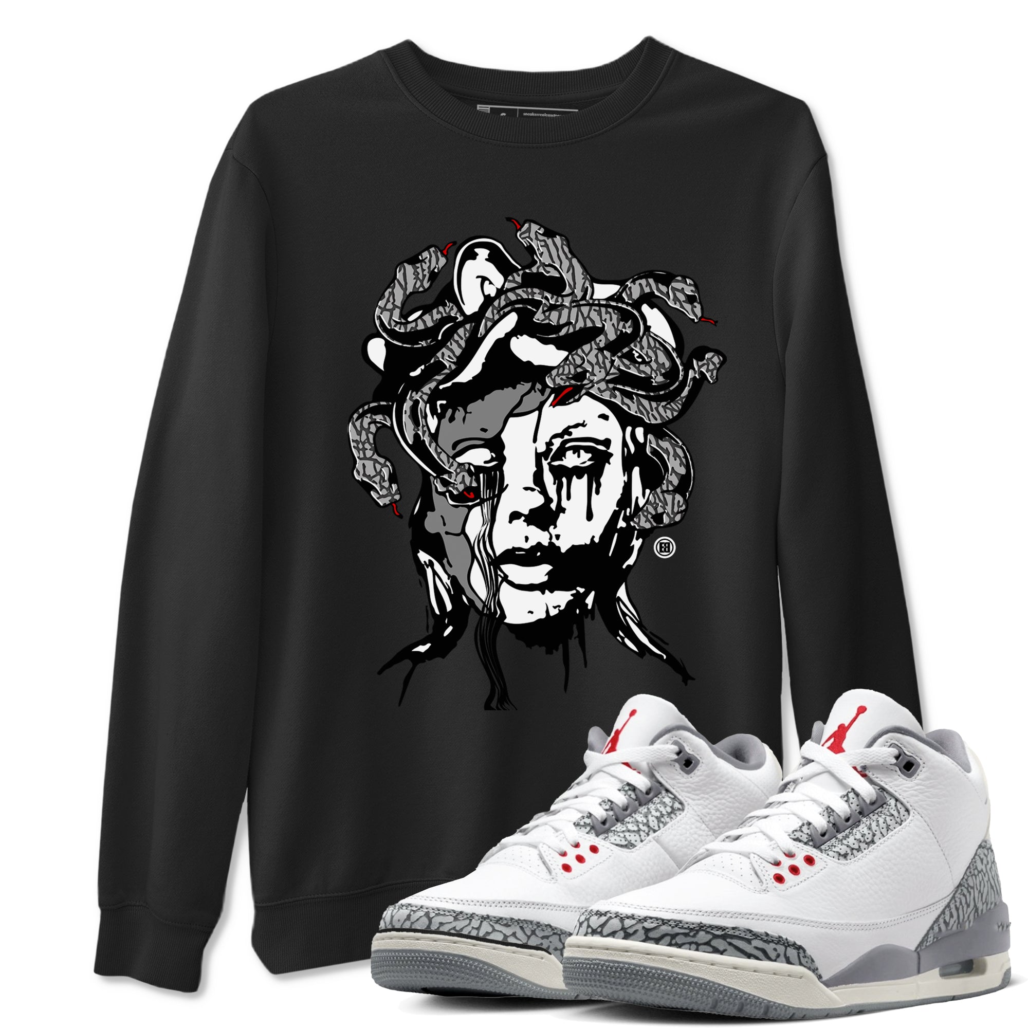 Medusa Statue snkmatch Tees - Air Jordan 3 Cement Grey