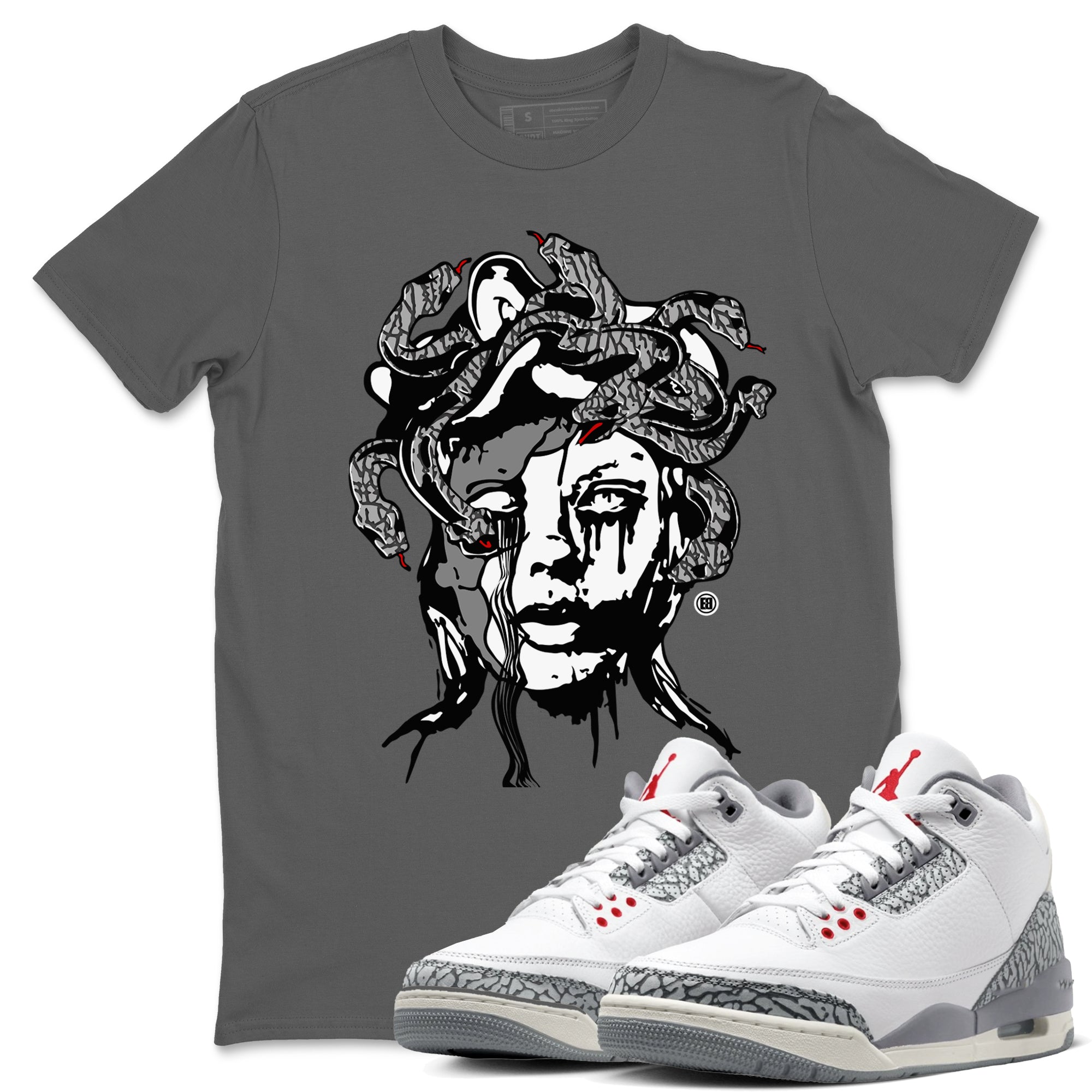 Medusa Statue snkmatch Tees - Air Jordan 3 Cement Grey