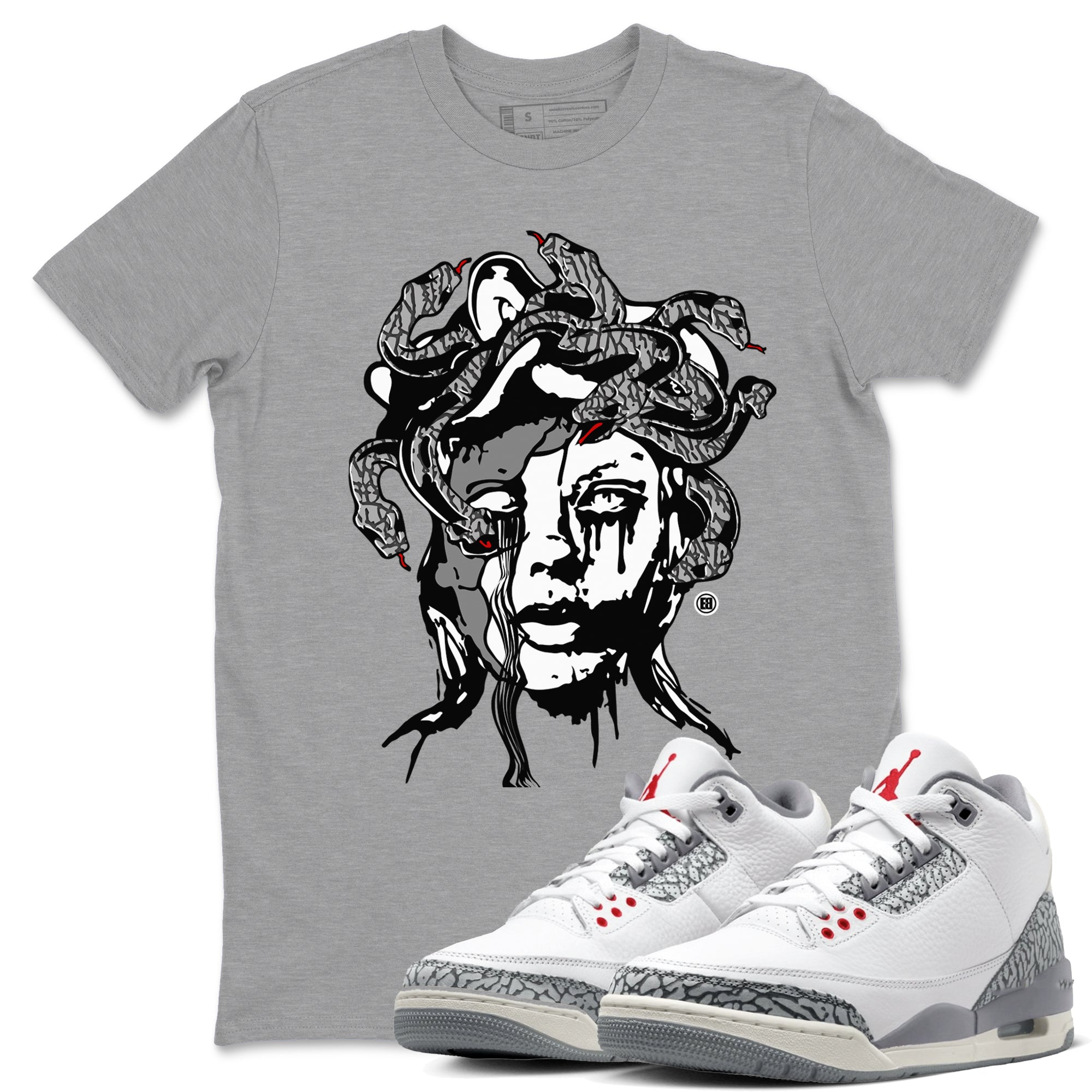Medusa Statue snkmatch Tees - Air Jordan 3 Cement Grey