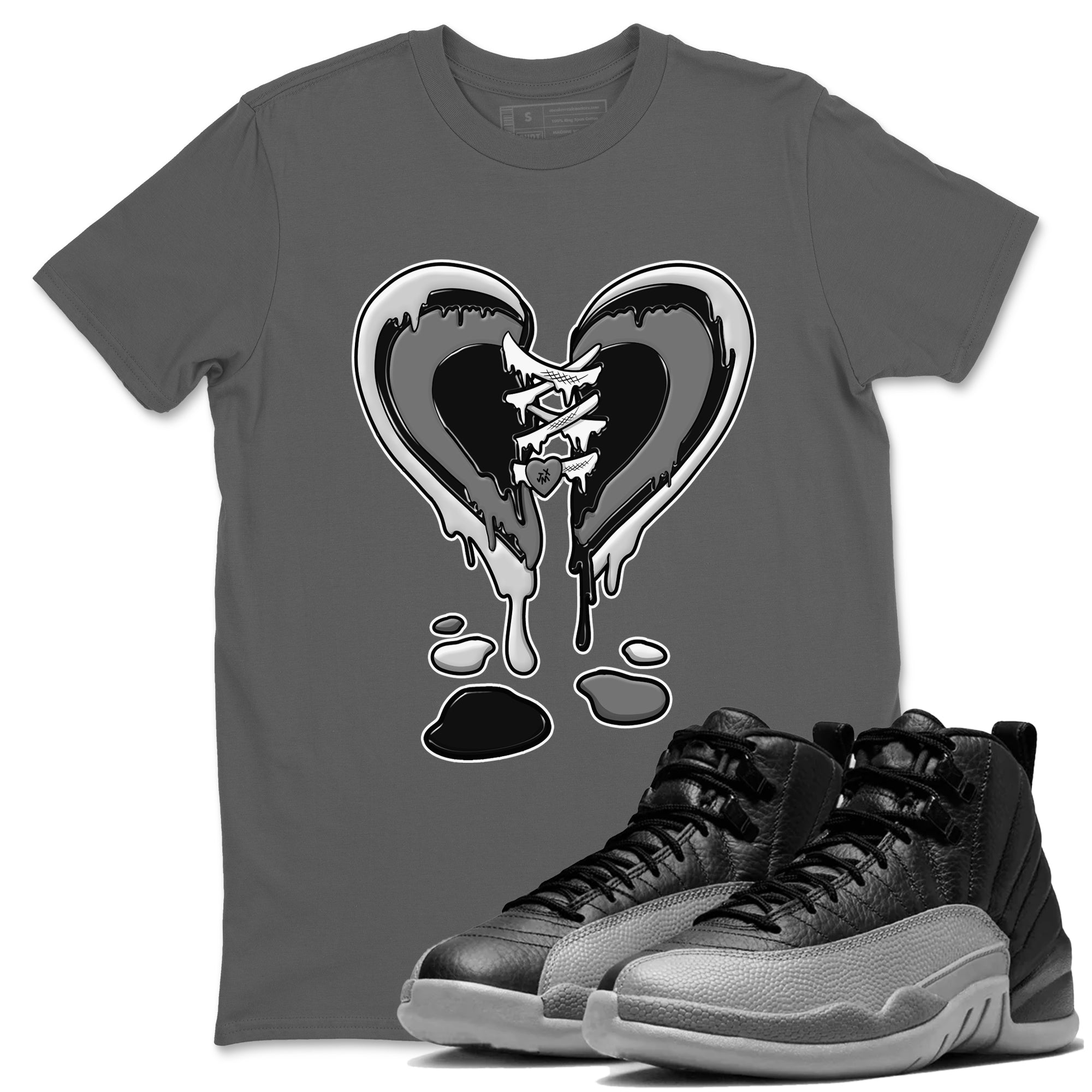 Melting Heart snkmatch Tees - Air Jordan 12 Black Wolf Grey
