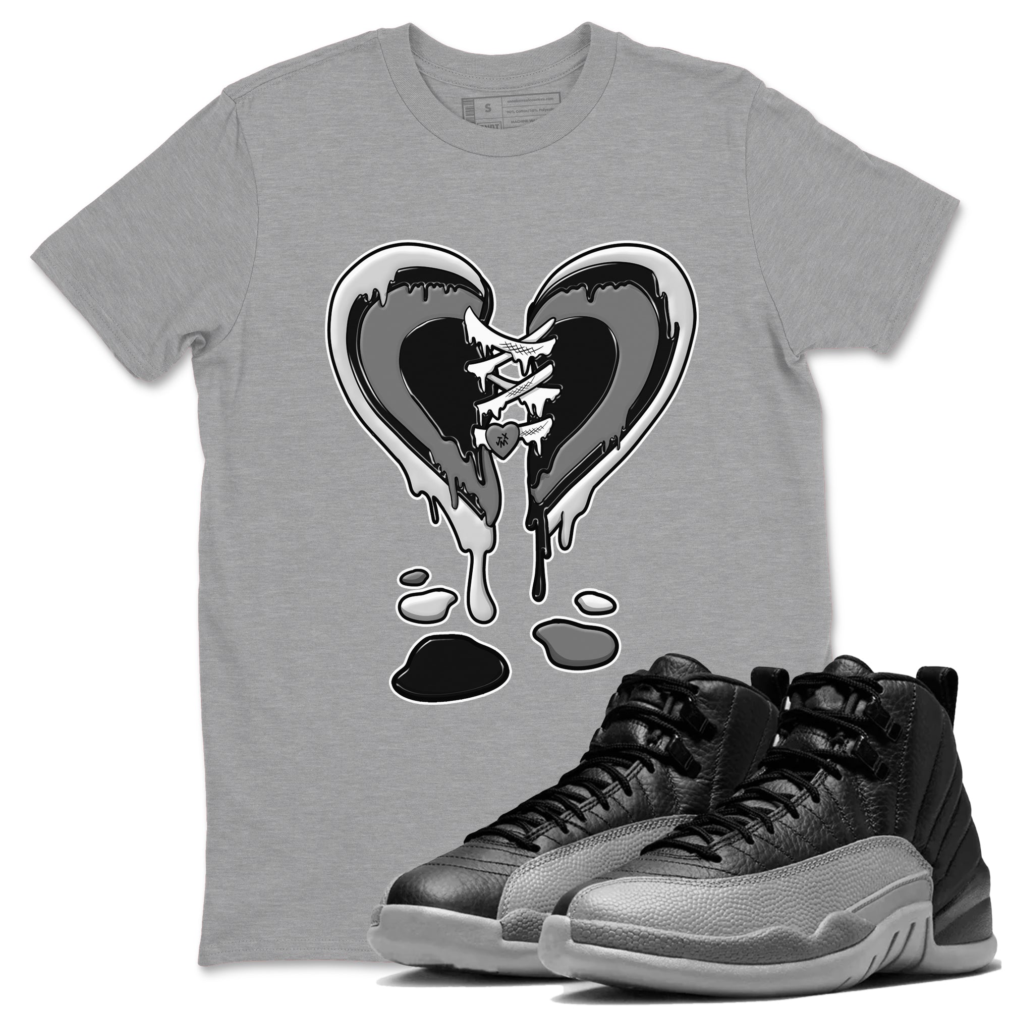 Melting Heart snkmatch Tees - Air Jordan 12 Black Wolf Grey