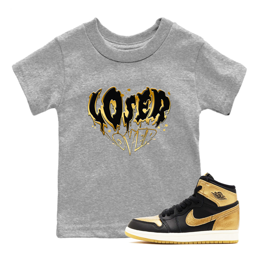 Melting Loser Lover snkmatch Tees Kids - Air Jordan 1 Black Metallic Gold