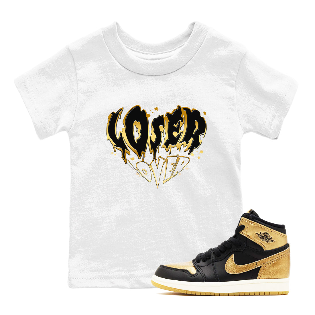 Melting Loser Lover snkmatch Tees Kids - Air Jordan 1 Black Metallic Gold