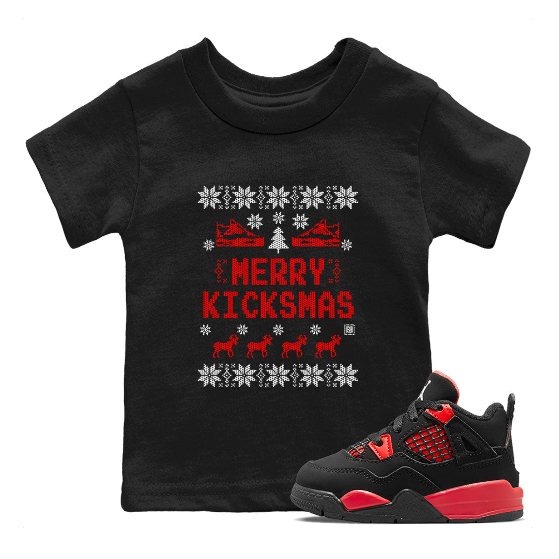 Merry Kicksmas snkmatch Tees Kids - Air Jordan 4 Red Thunder