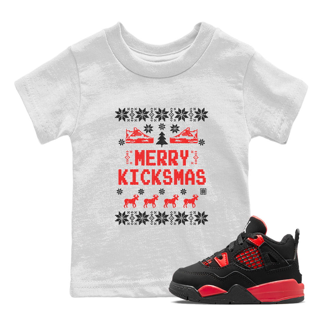 Merry Kicksmas snkmatch Tees Kids - Air Jordan 4 Red Thunder