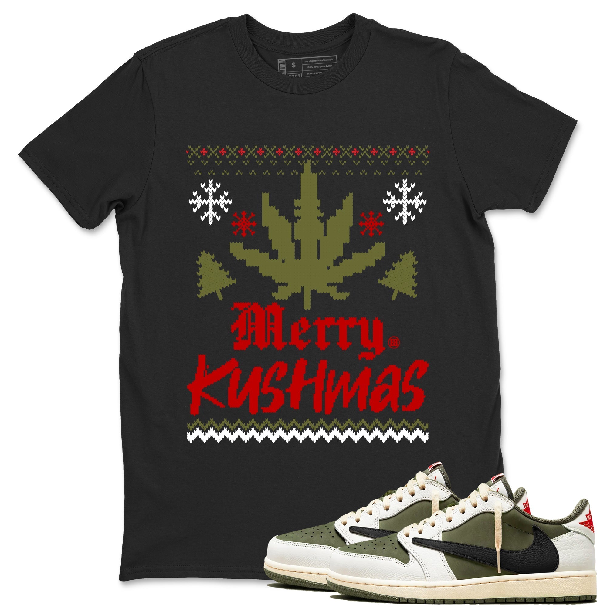 Merry Kushmas snkmatch Tees - Air Jordan 1 Travis Scott Medium Olive