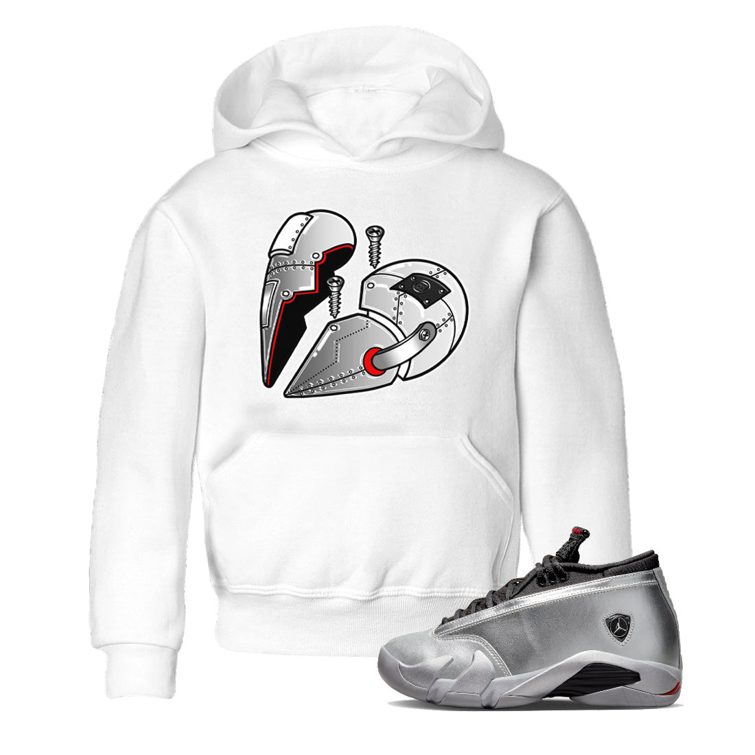 Metal Heart Kids Tops - Air Jordan 14 Metallic Silver
