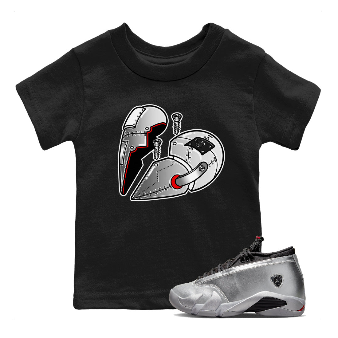 Metal Heart Kids Tops - Air Jordan 14 Metallic Silver