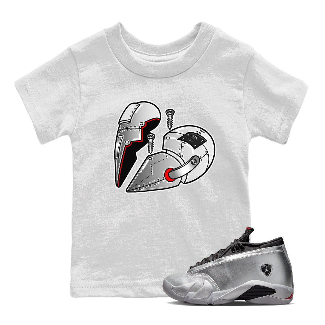 Metal Heart Kids Tops - Air Jordan 14 Metallic Silver