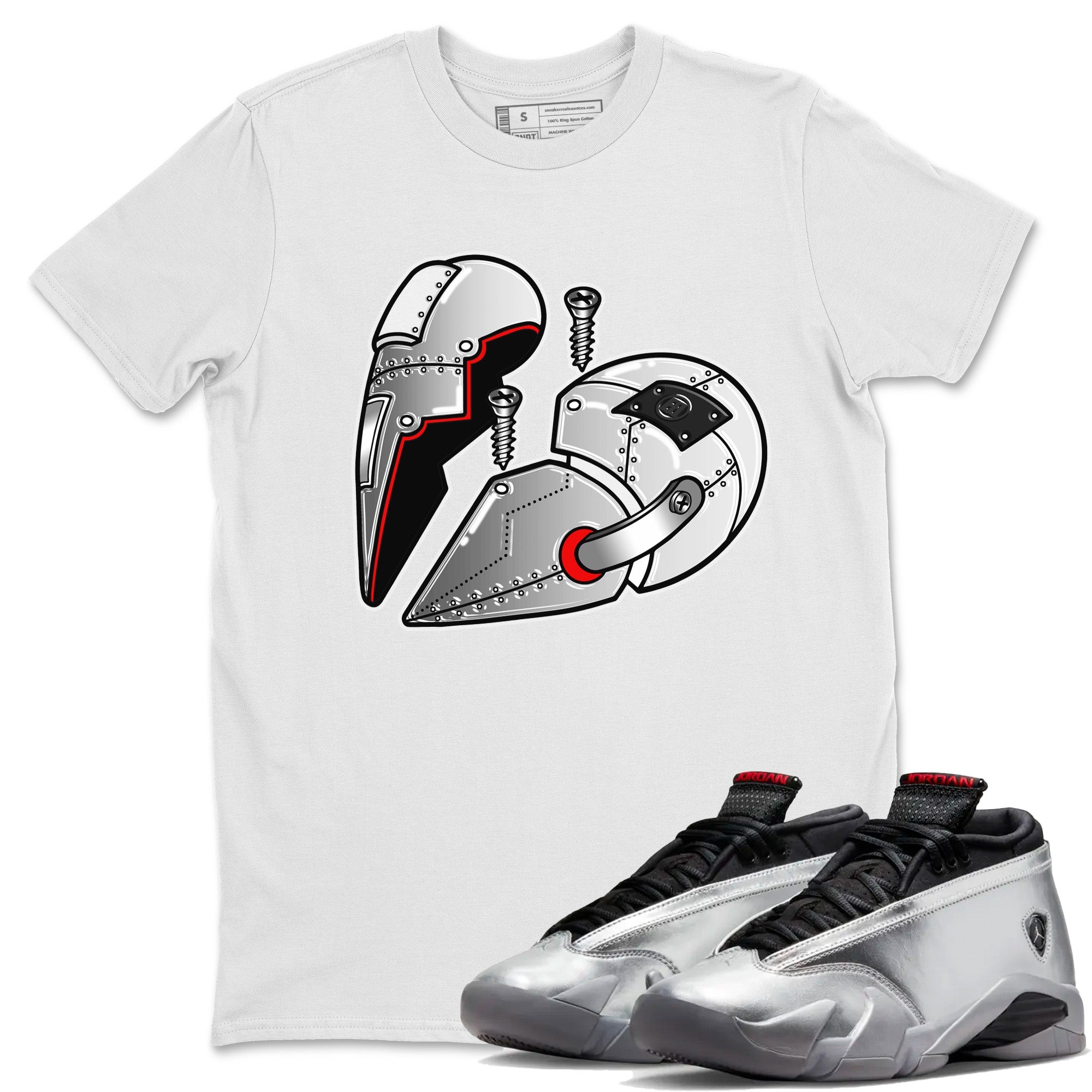 Metal Heart Unisex Tops - Air Jordan 14 Metallic Silver