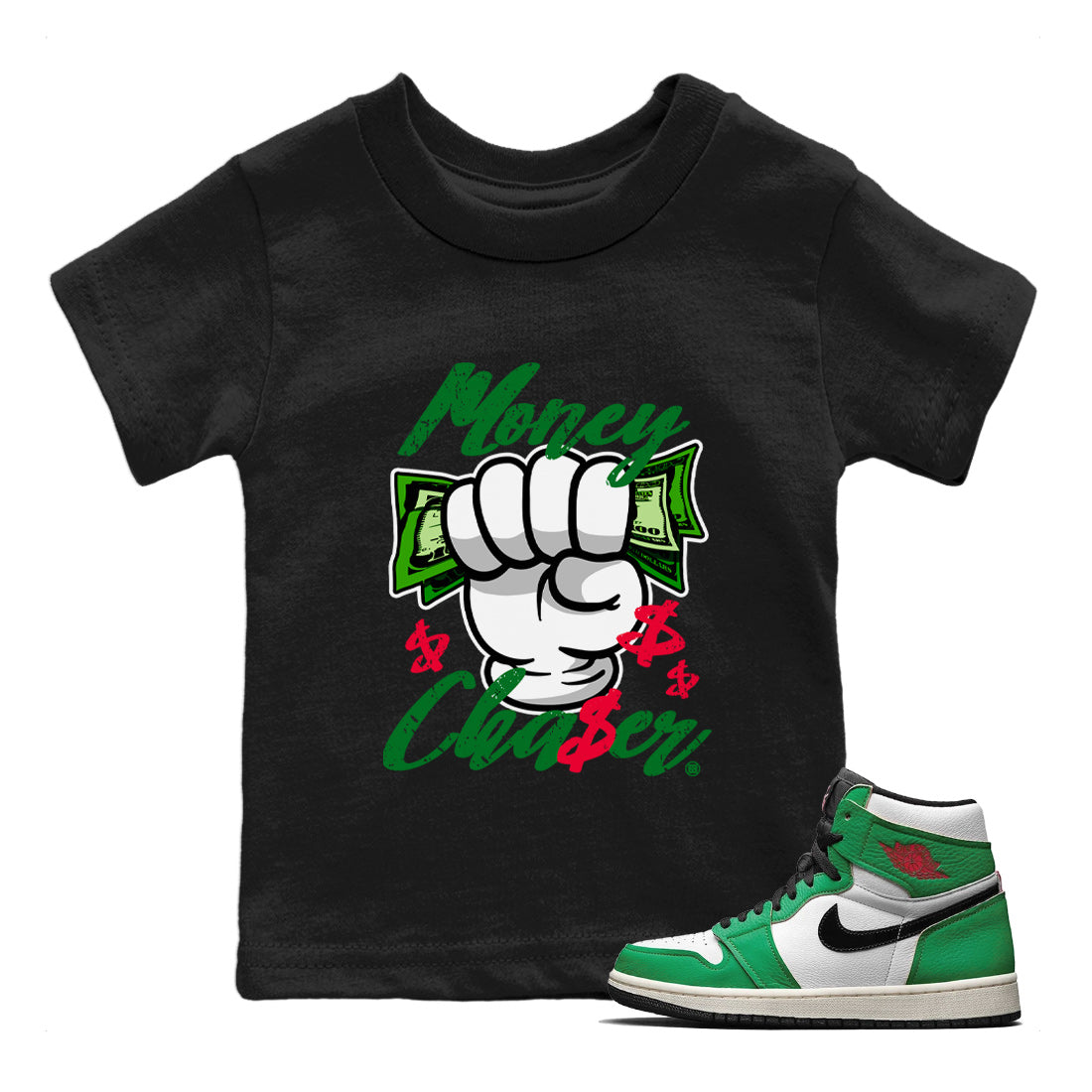 Money Chaser Kids Tops - Air Jordan 1 Lucky Green