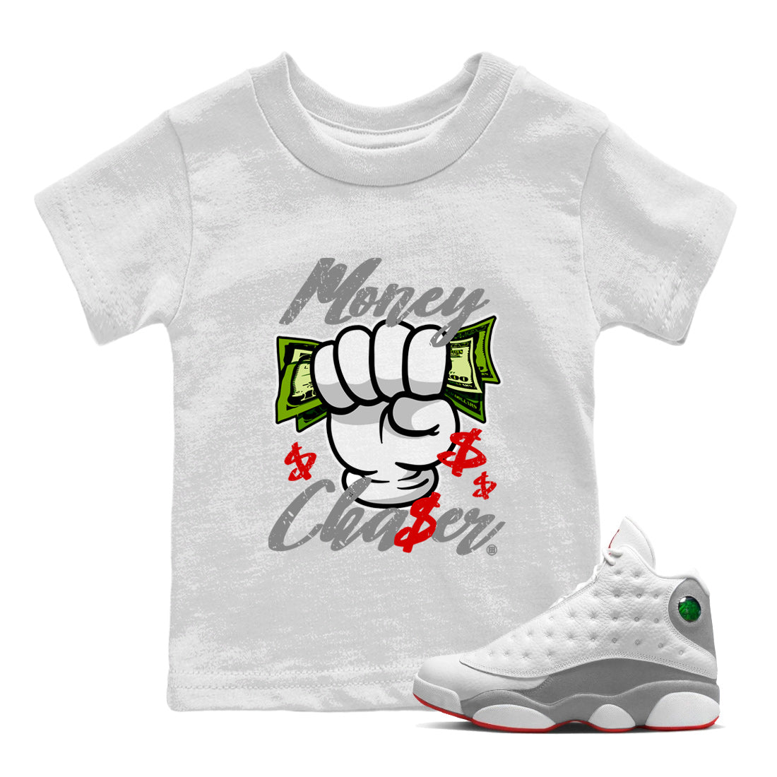 Money Chaser Kids Tops - Air Jordan 13 Wolf Grey