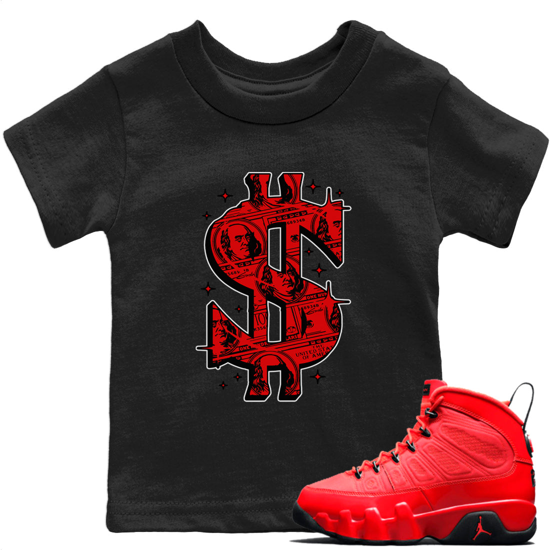 Money Dollar Kids Tops - Air Jordan 9 Chile Red