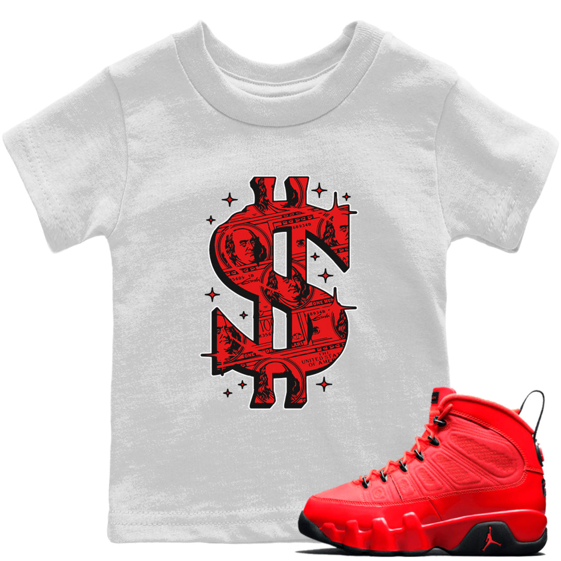 Money Dollar Kids Tops - Air Jordan 9 Chile Red