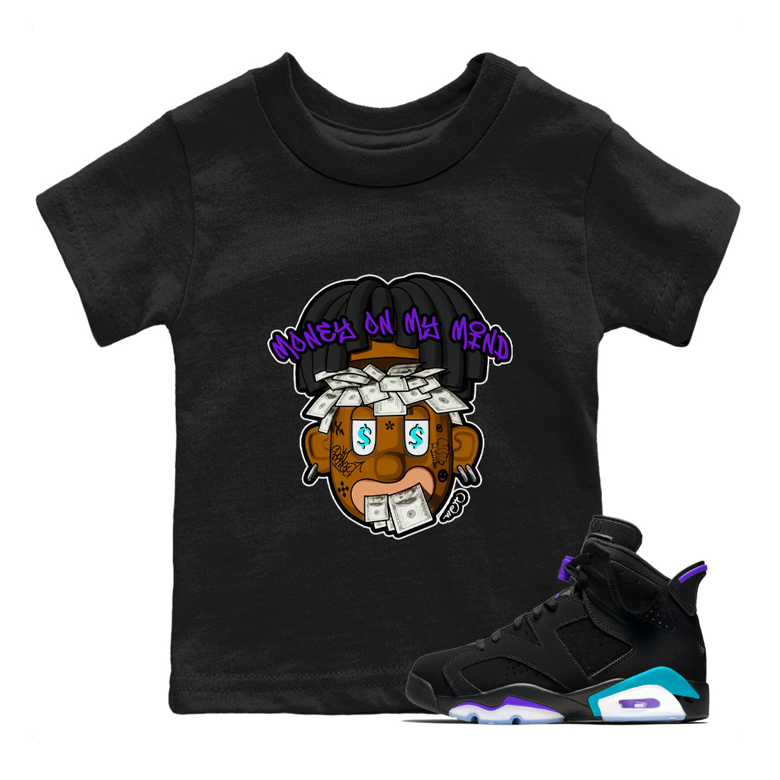 Money On My Mind snkmatch Tee Kids - Air Jordan 6 Aqua