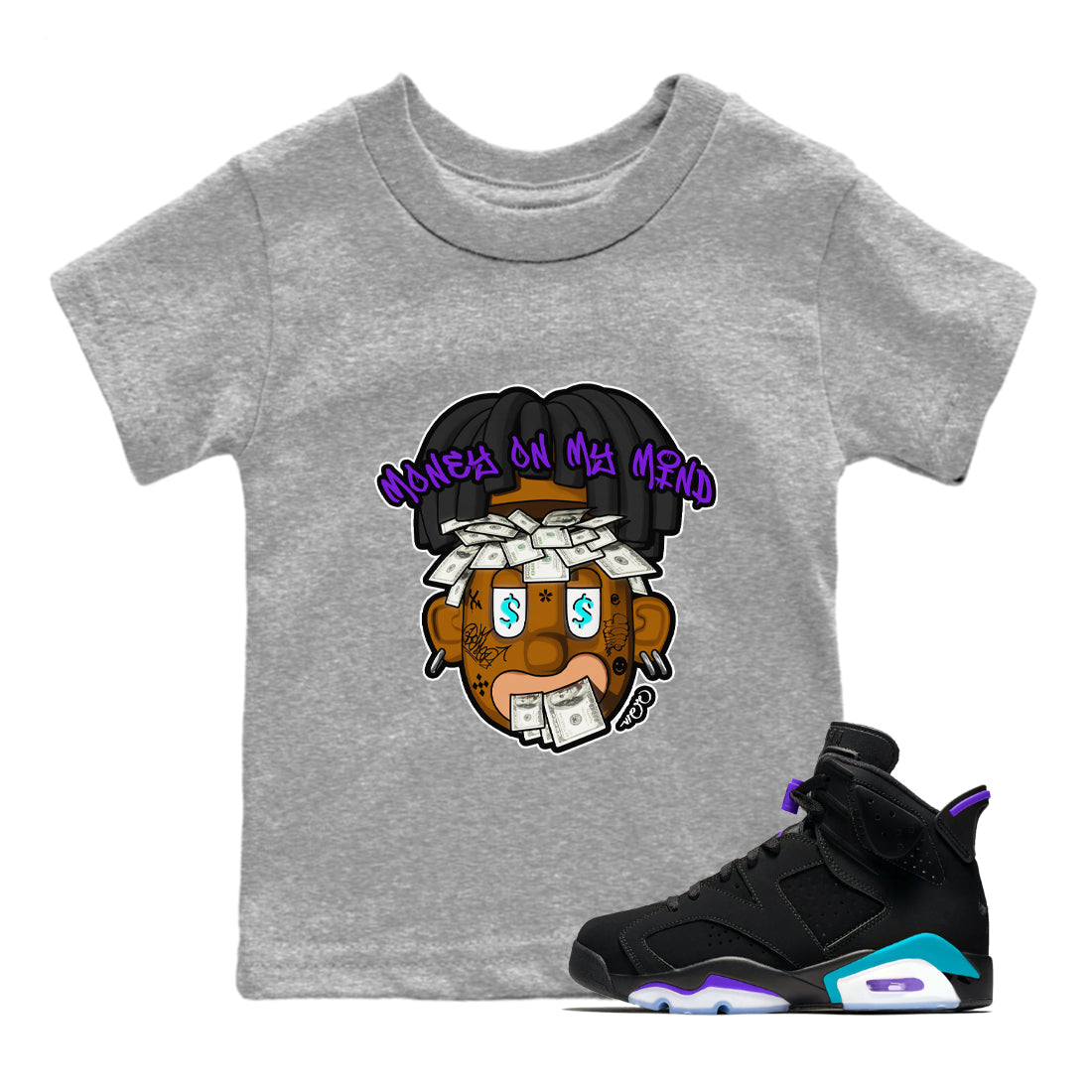 Money On My Mind snkmatch Tee Kids - Air Jordan 6 Aqua