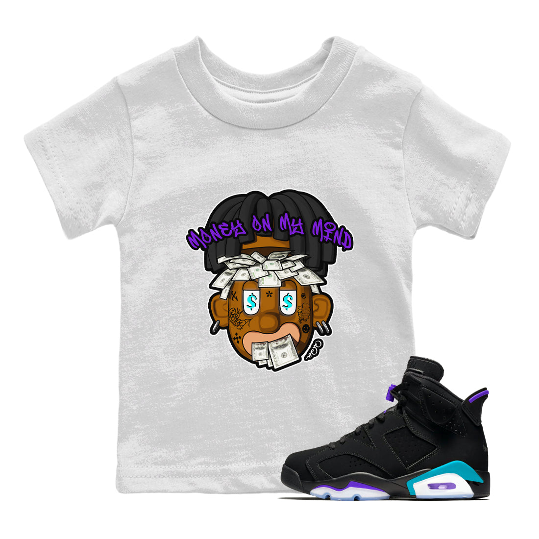 Money On My Mind snkmatch Tee Kids - Air Jordan 6 Aqua