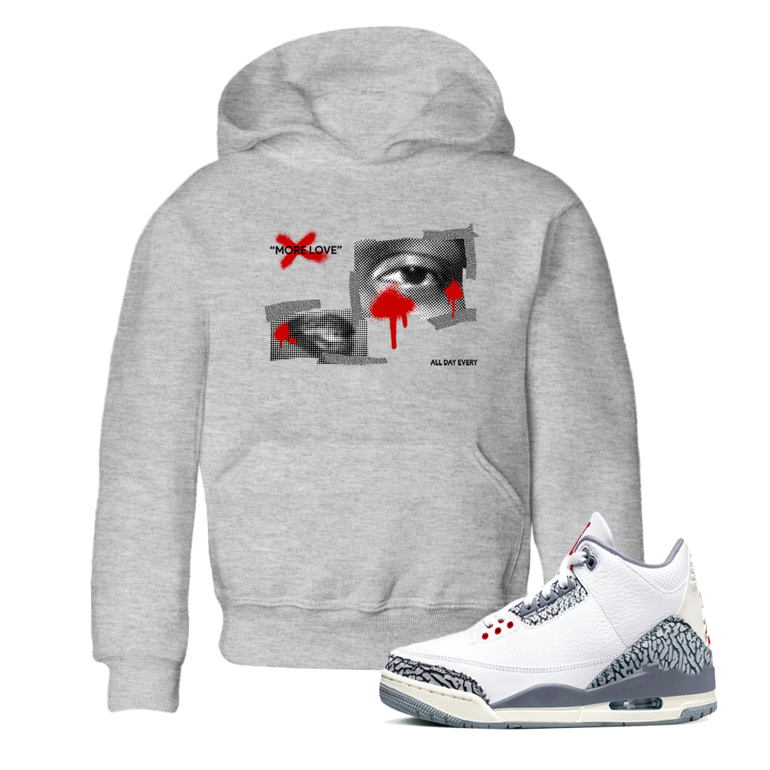 More Love snkmatch Tees Kids - Air Jordan 3 Cement Grey