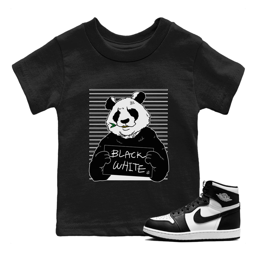 Mugshot Kids Tops - Air Jordan 1 Black White