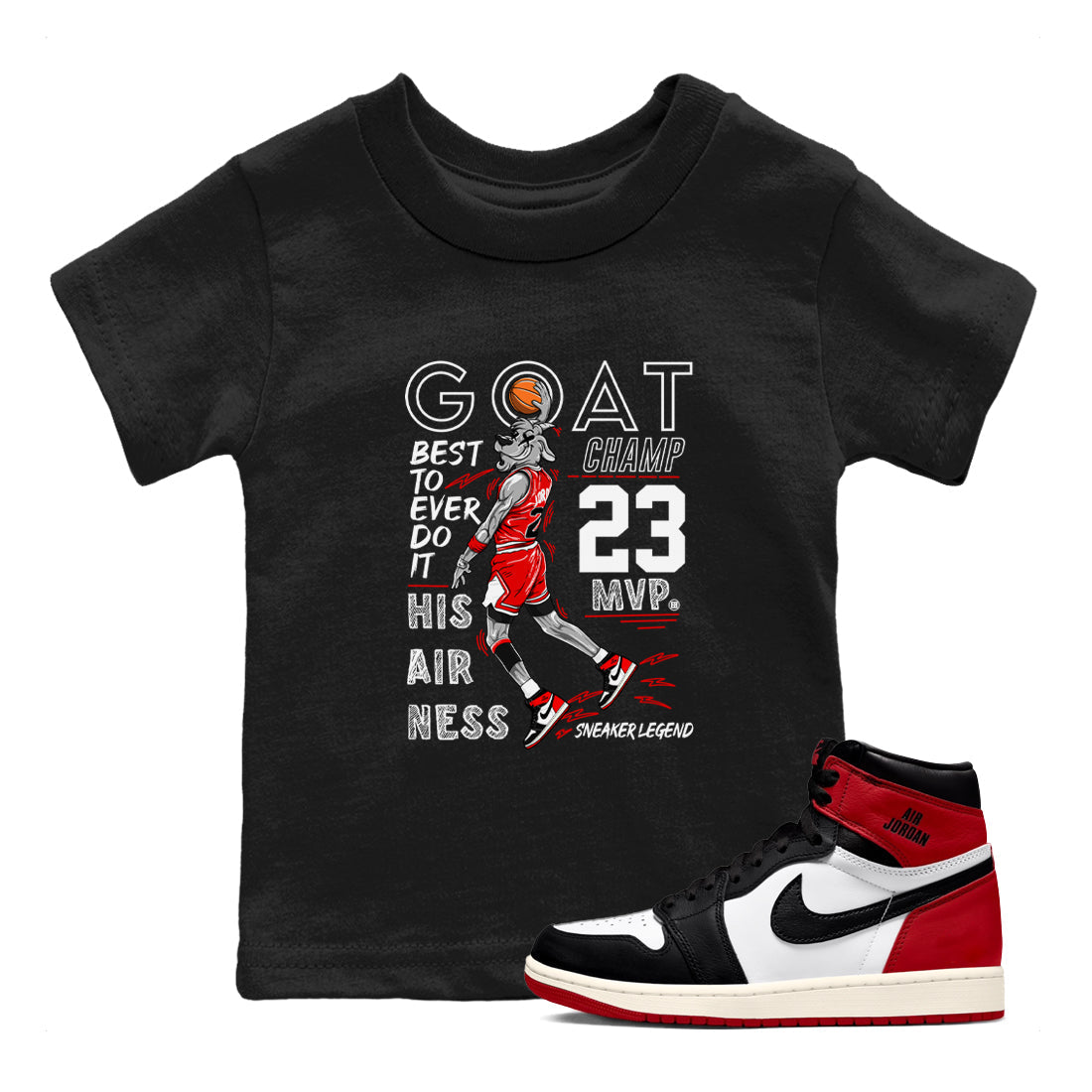 MVP Goat snkmatch Tees Kids - Air Jordan 1 Black Toe Reimagined