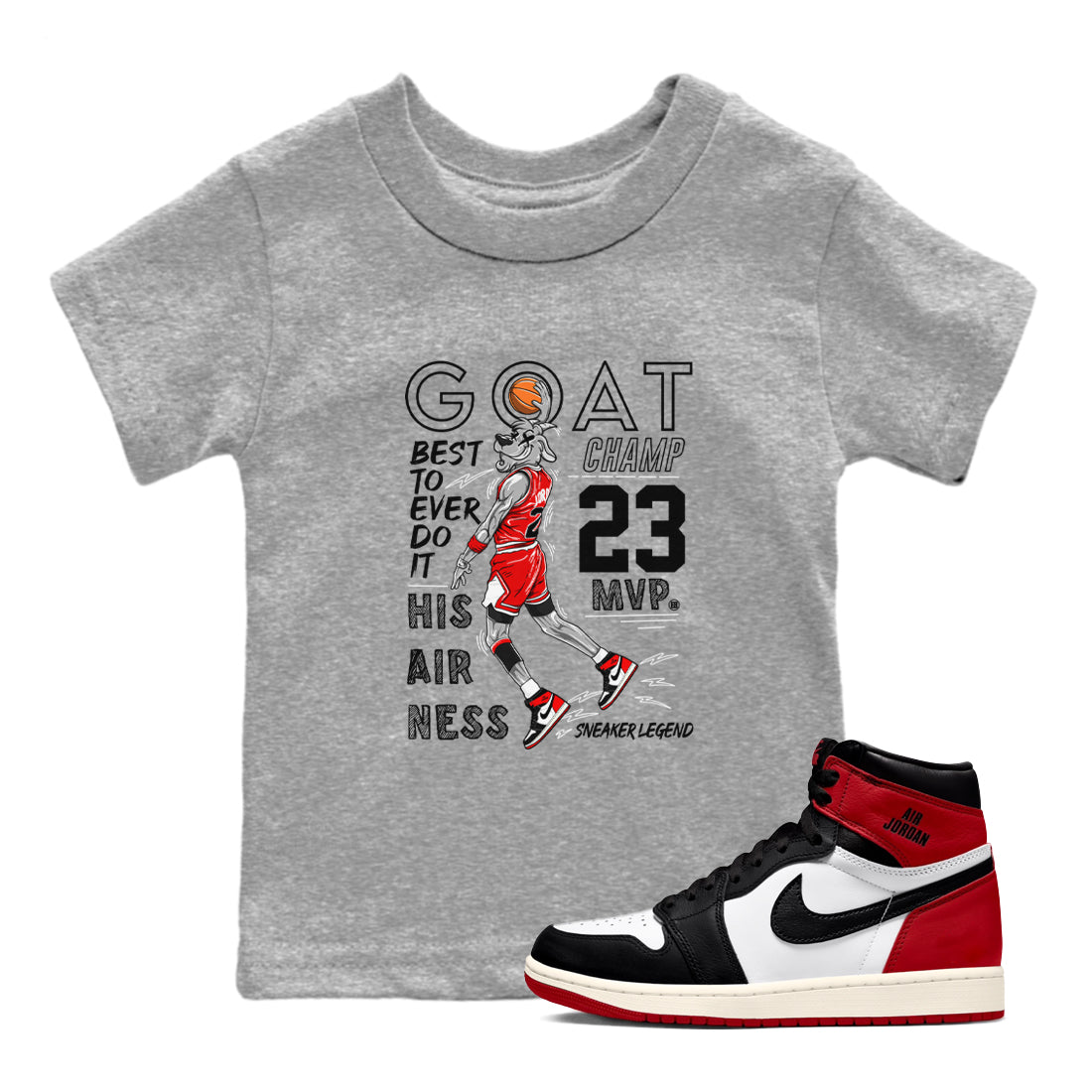 MVP Goat snkmatch Tees Kids - Air Jordan 1 Black Toe Reimagined
