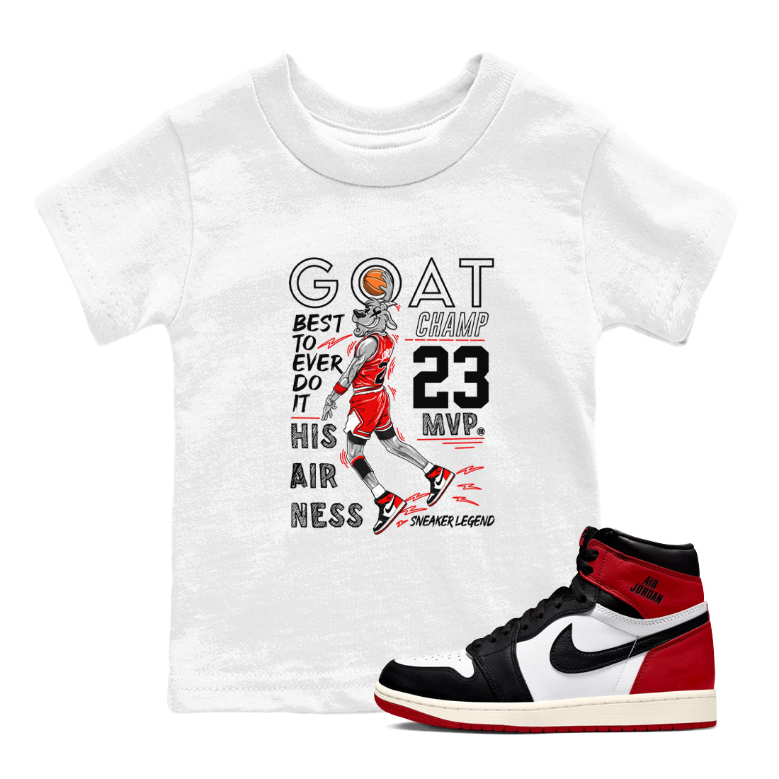 MVP Goat snkmatch Tees Kids - Air Jordan 1 Black Toe Reimagined