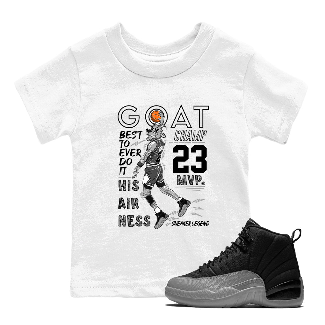 MVP Goat snkmatch Tees Kids - Air Jordan 12 Black Wolf Grey