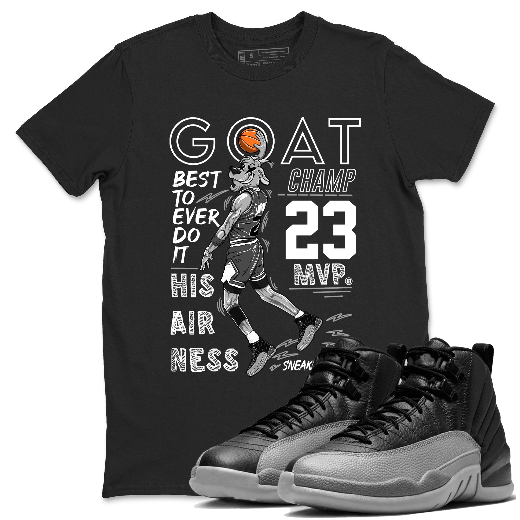 MVP Goat snkmatch Tees - Air Jordan 12 Black Wolf Grey