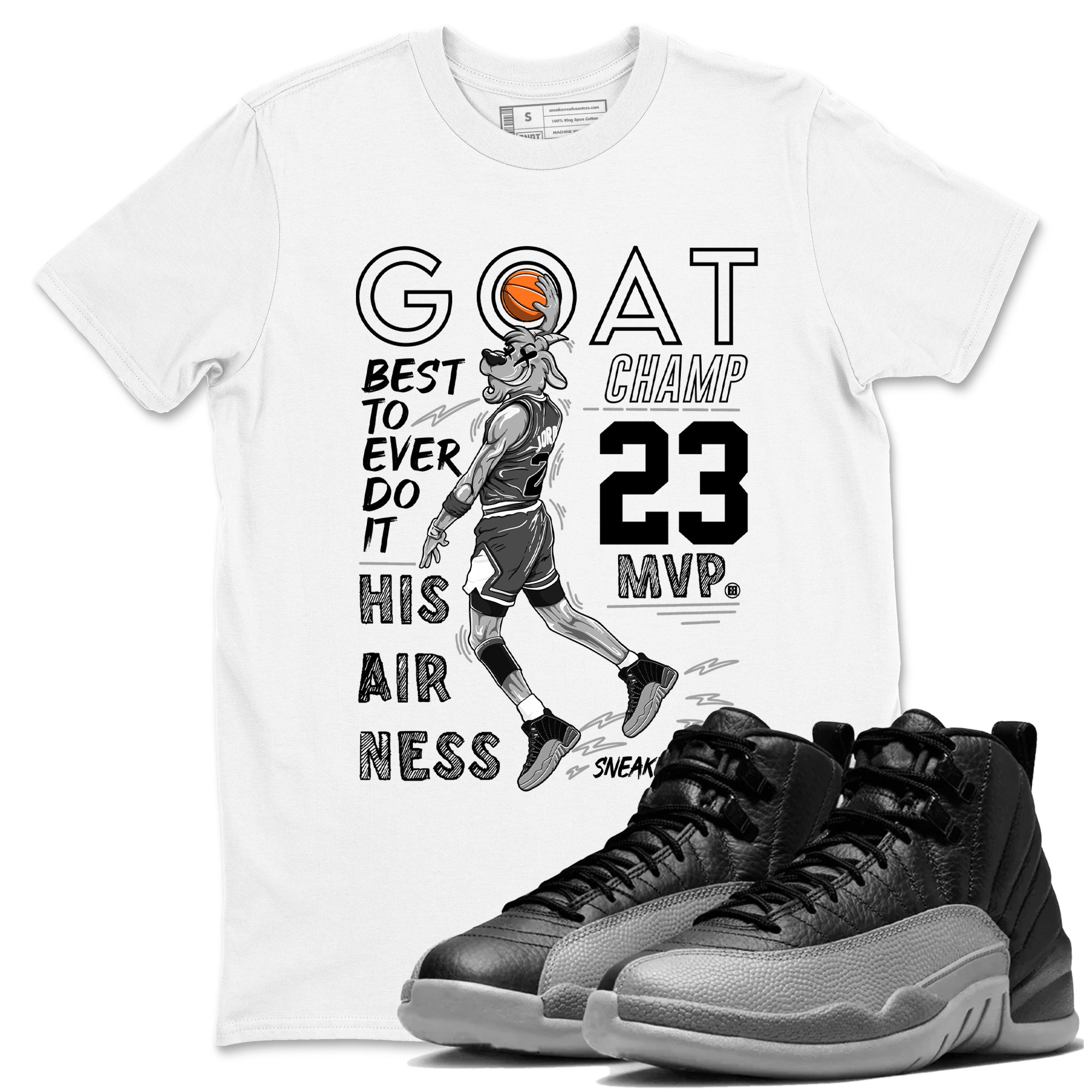 MVP Goat snkmatch Tees - Air Jordan 12 Black Wolf Grey