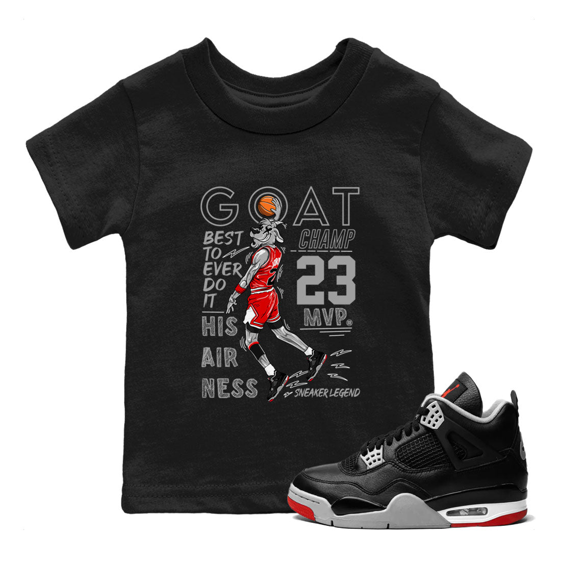 MVP Goat snkmatch Tees Kids - Air Jordan 4 Bred Reimagined